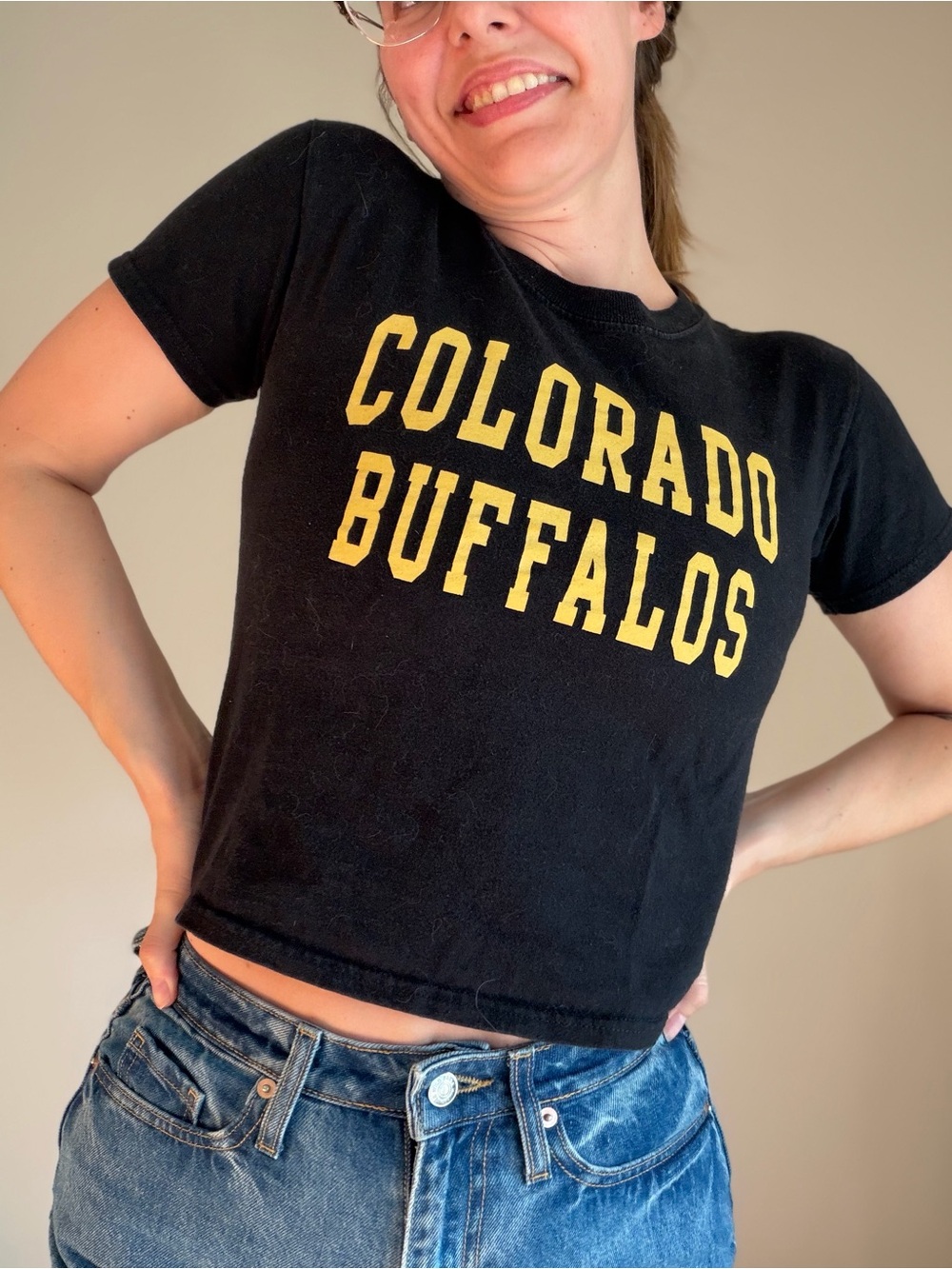 Colorado Buffaloes Black Graphic T-Shirt Size Youth S Fits Adult XXS Baby Tee LN
